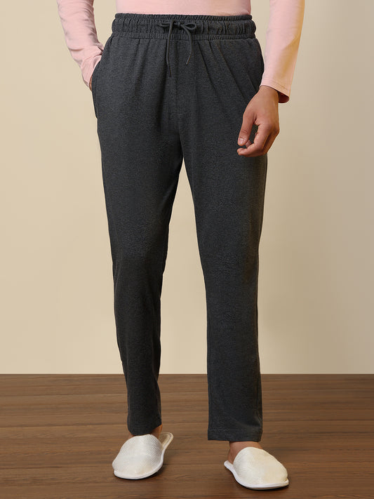 Sleepz Men Grey Solid Regular Fit Cotton Blend Trackpant      