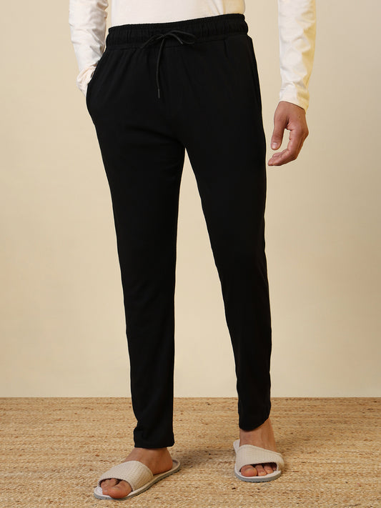 Sleepz Men Black Solid Regular Fit Cotton Trackpant      