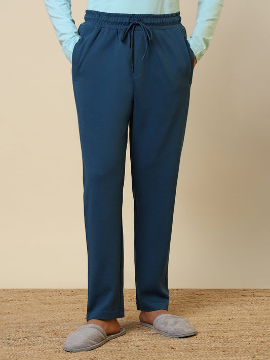 Sleepz Men Blue Solid Regular Fit Cotton Blend Trackpant      