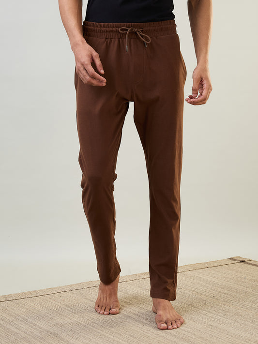 Sleepz Men Brown Solid Regular Fit Cotton Trackpant