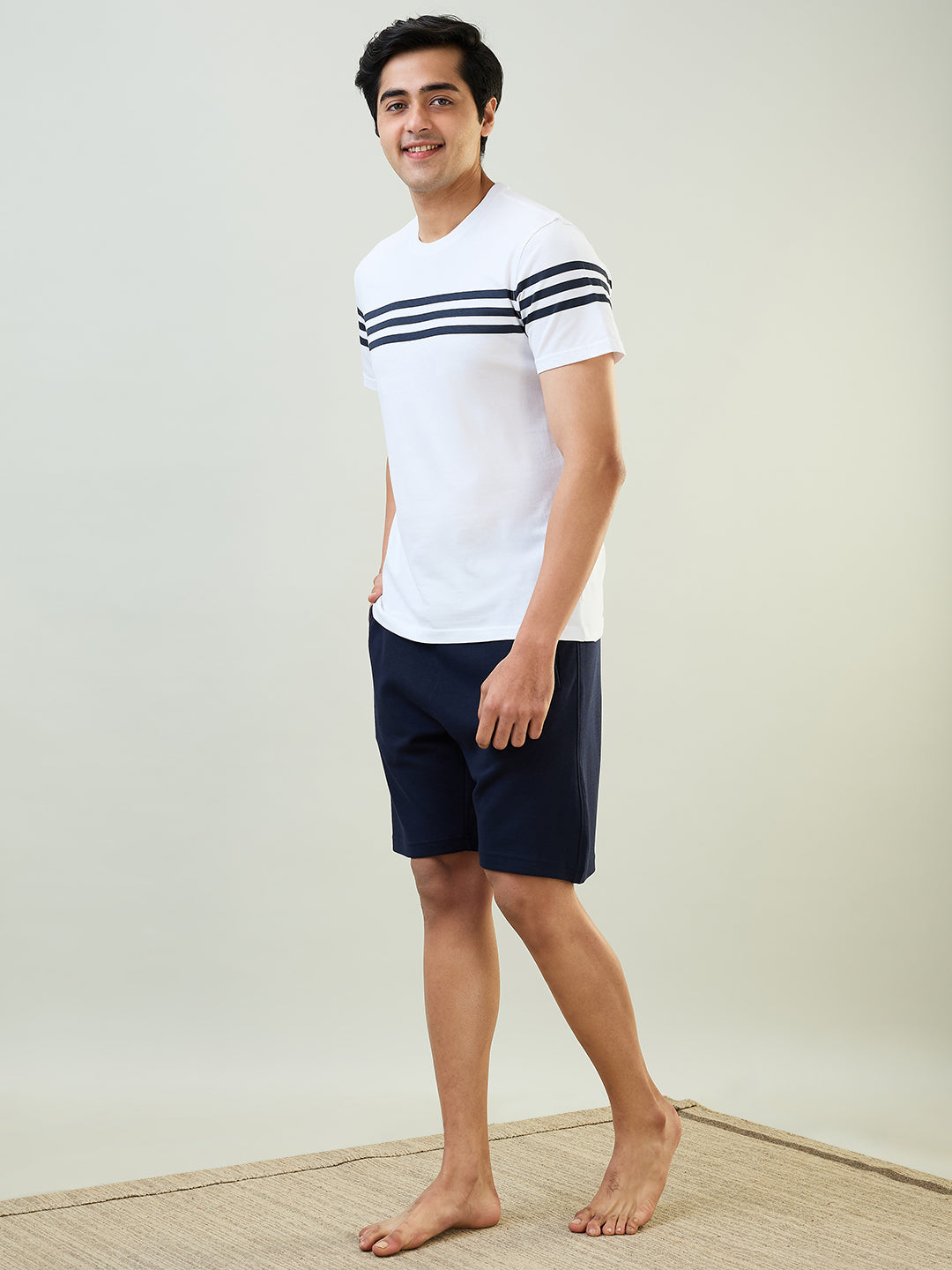 Sleepz Men Blue Solid  Cotton T-shirt with Short