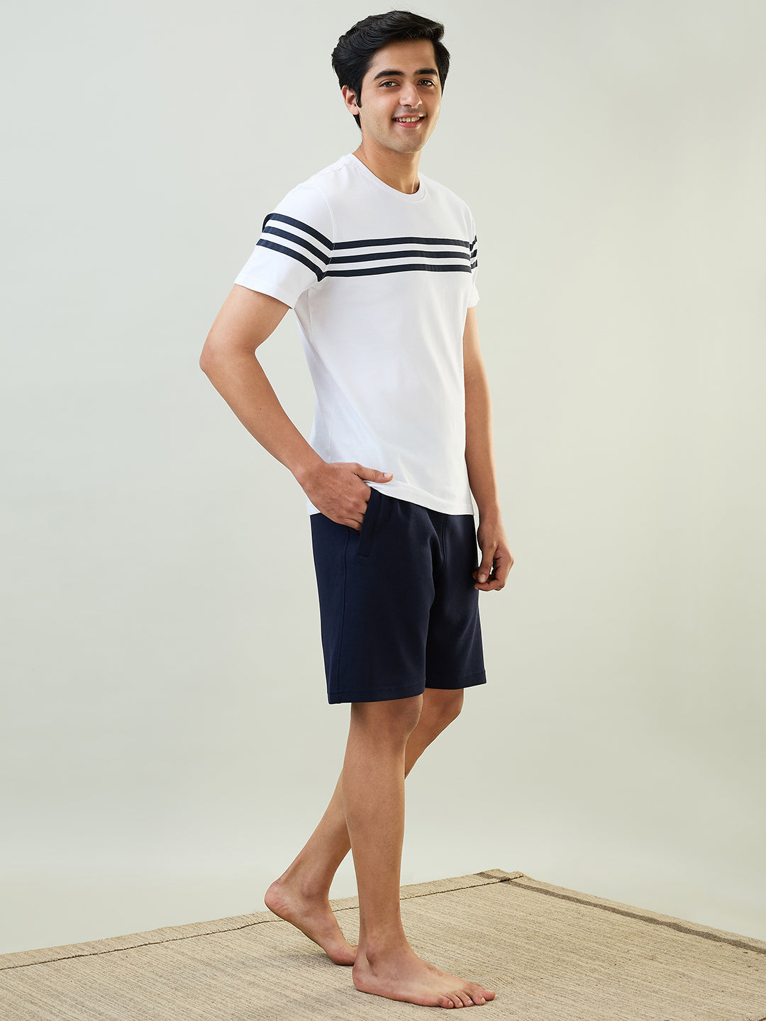 Sleepz Men Blue Solid  Cotton T-shirt with Short