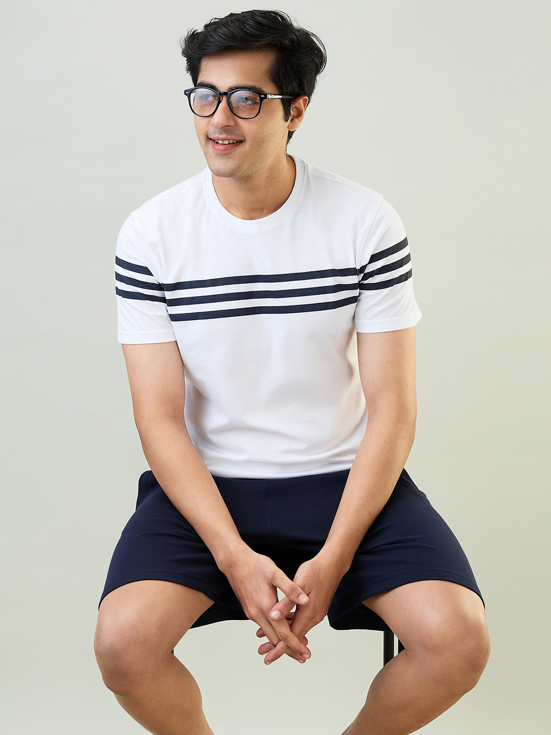 Sleepz Men Blue Solid  Cotton T-shirt with Short