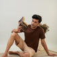 Sleepz Men Brown Solid Night Suit