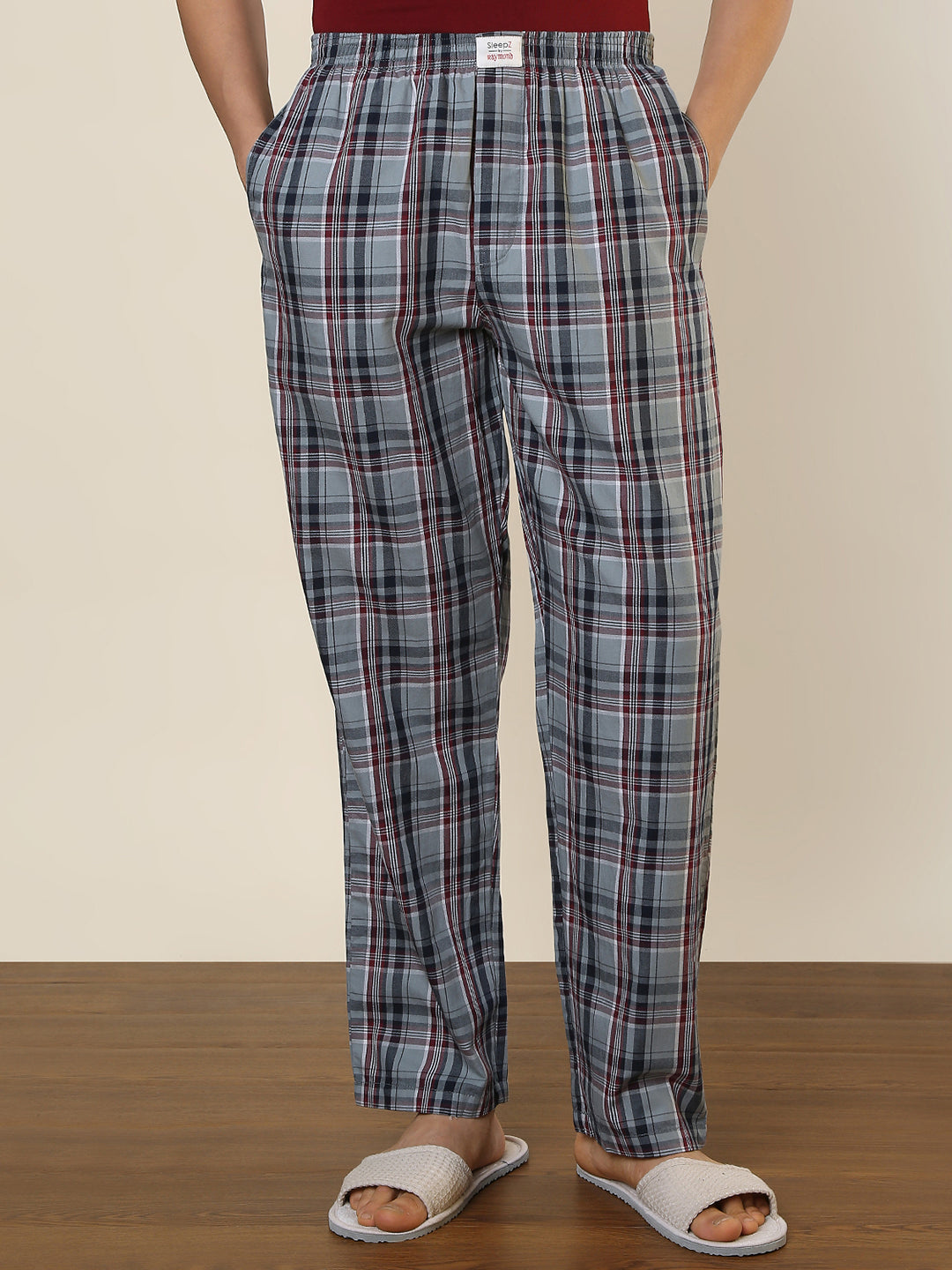 Sleepz Men Grey Checks Regular Fit Cotton Pyjama