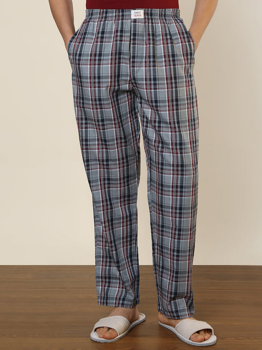 Sleepz Men Grey Checks Regular Fit Cotton Pyjama