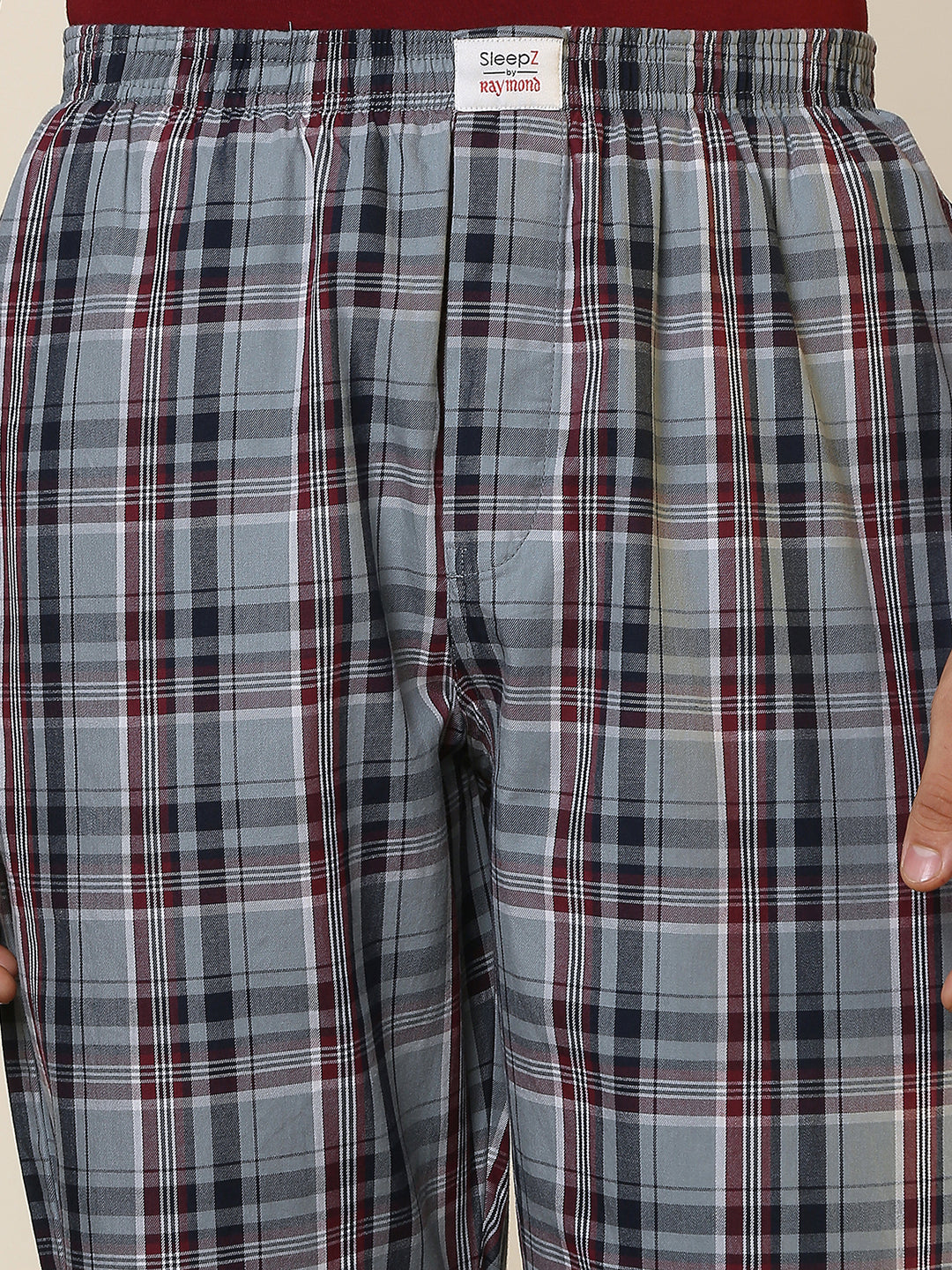Sleepz Men Grey Checks Regular Fit Cotton Pyjama