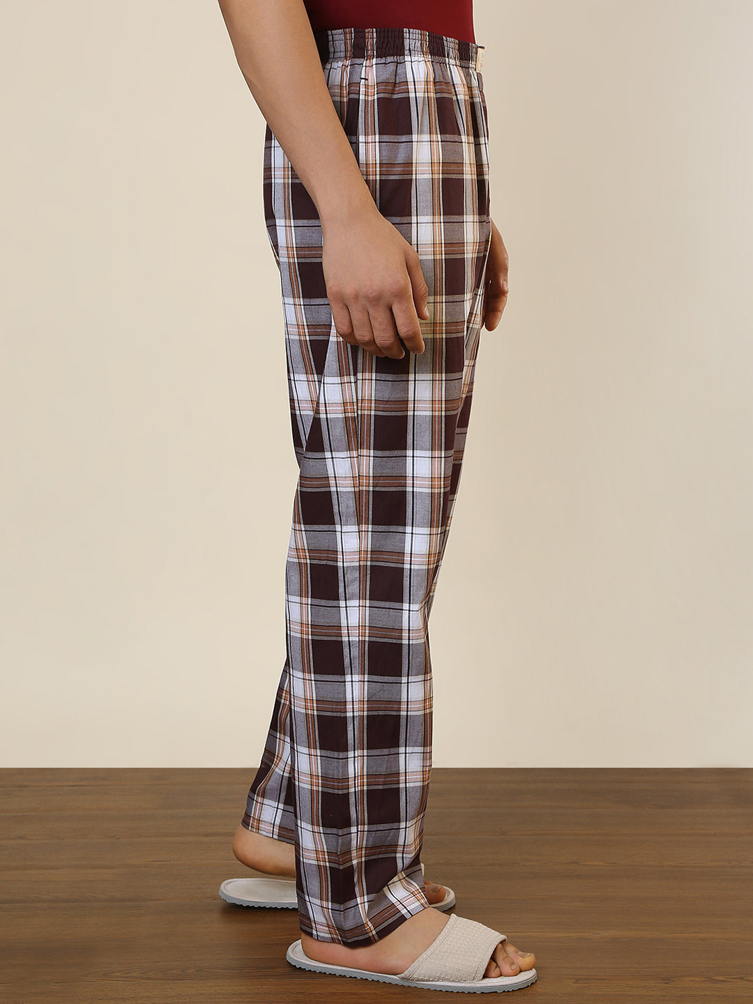 Sleepz Men Maroon Regular Fit Checks Pyjama