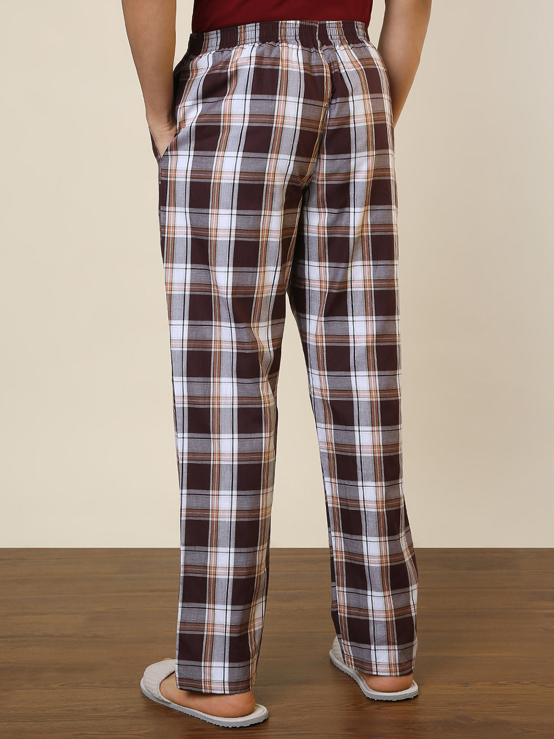 Sleepz Men Maroon Regular Fit Checks Pyjama