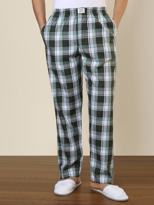 Sleepz Men Green Checks Regular Fit Cotton Pyjama