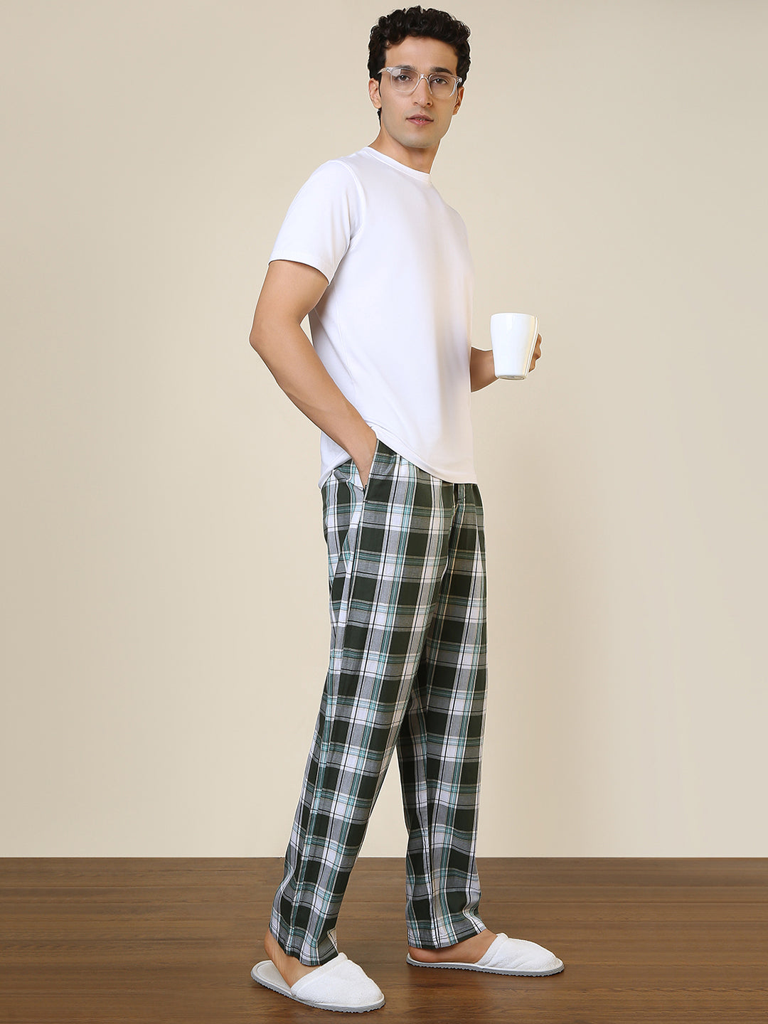 Sleepz Men Green Regular Fit Checks Pyjama