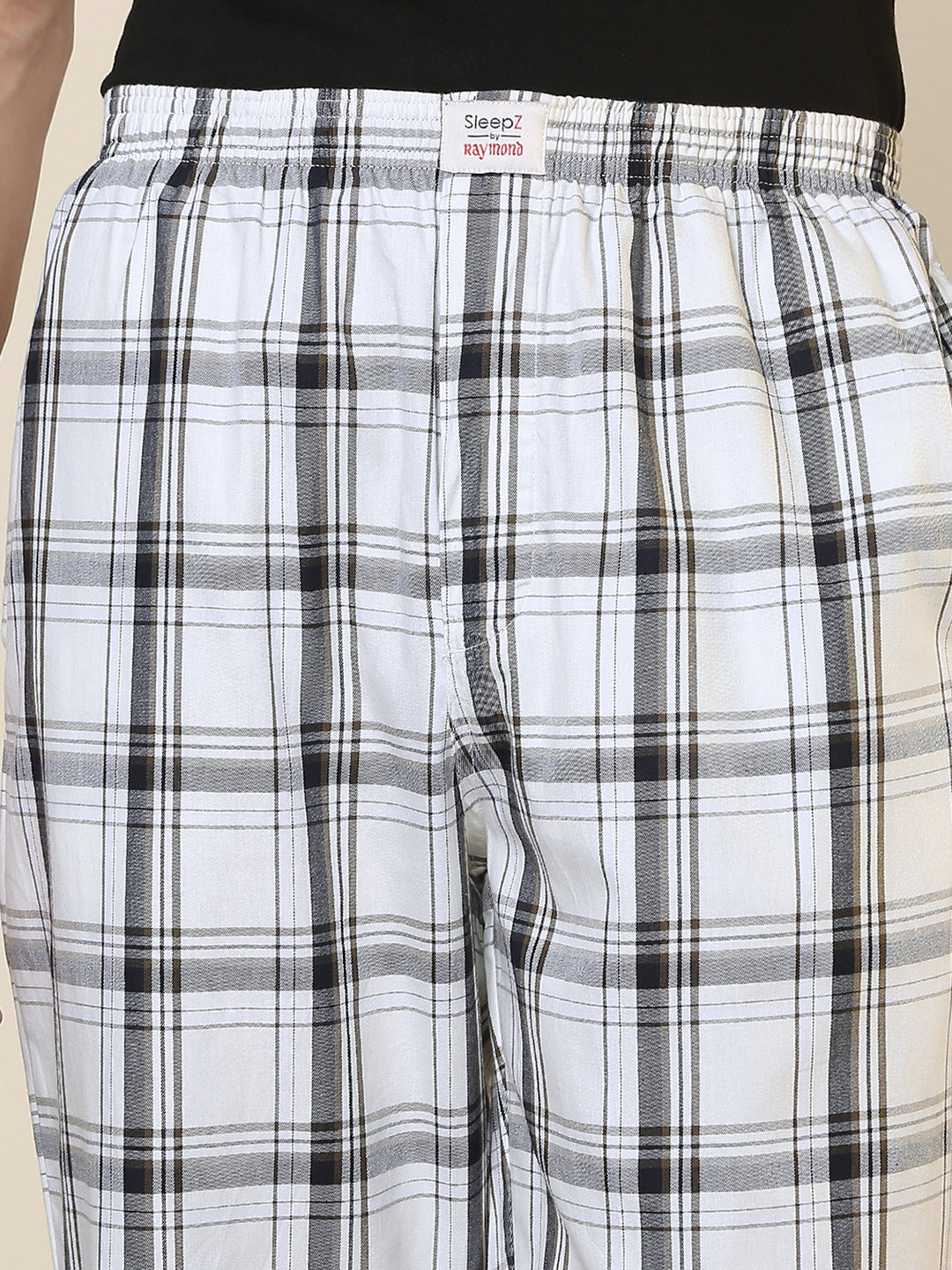Sleepz Men White Regular Fit Checks Pyjama