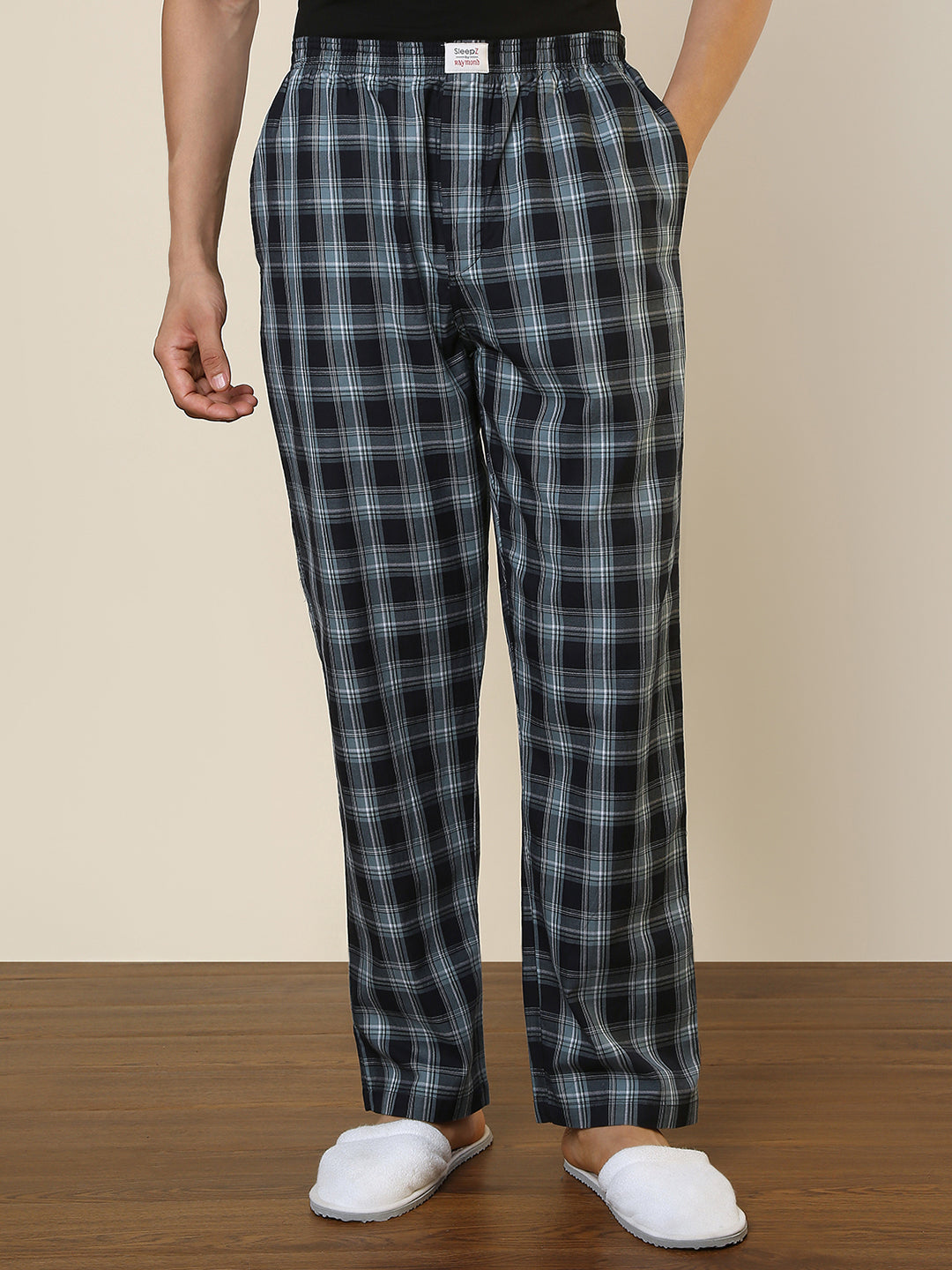 Sleepz Men Black Checks Regular Fit Cotton Pyjama