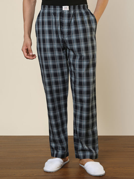 Sleepz Men Black Checks Regular Fit Cotton Pyjama