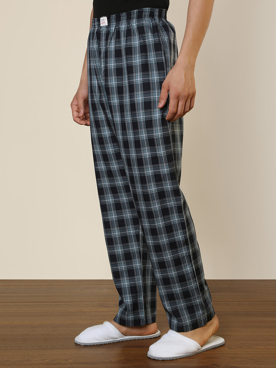 Sleepz Men Black Checks Regular Fit Cotton Pyjama