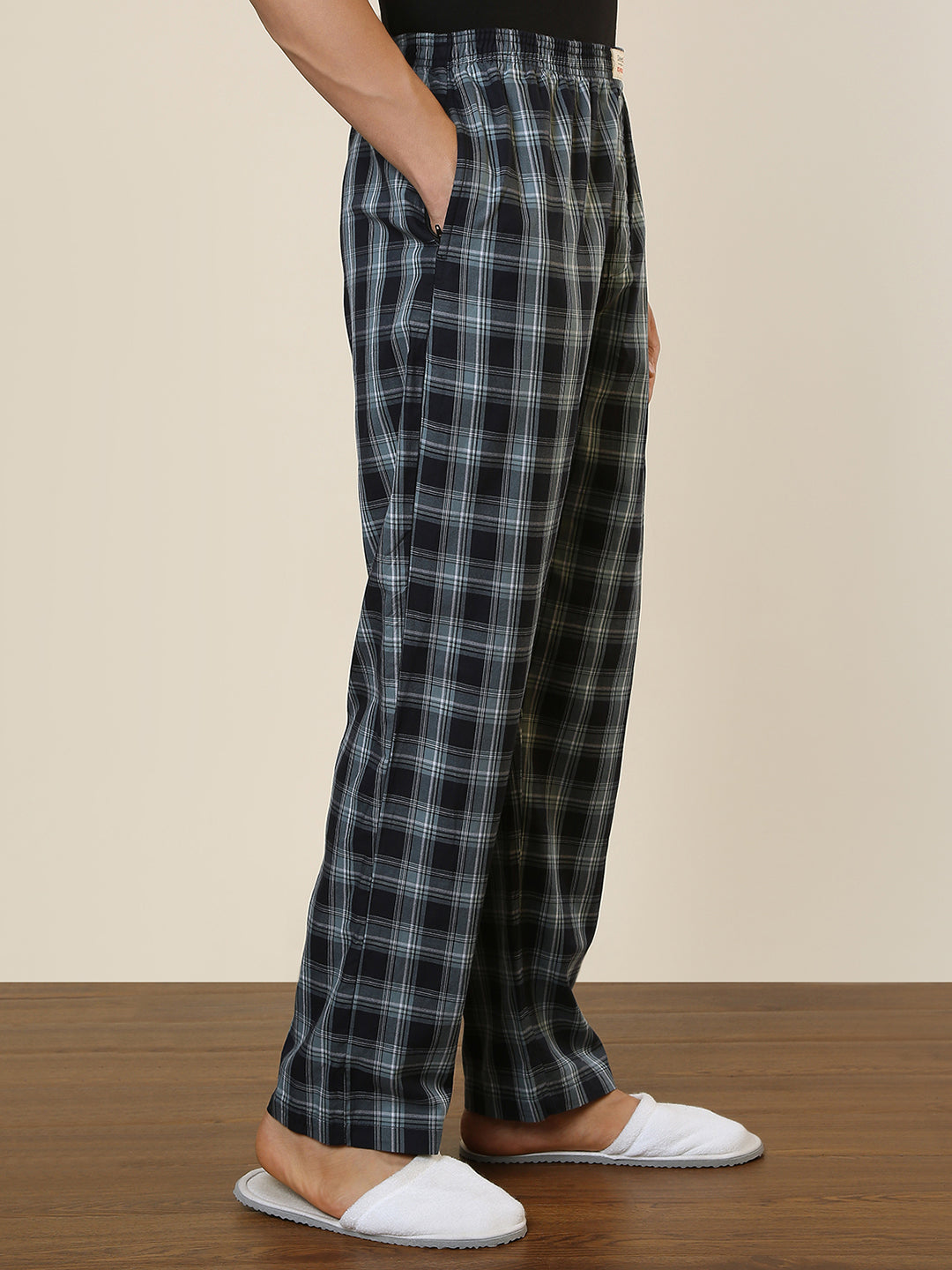 Sleepz Men Black Checks Regular Fit Cotton Pyjama