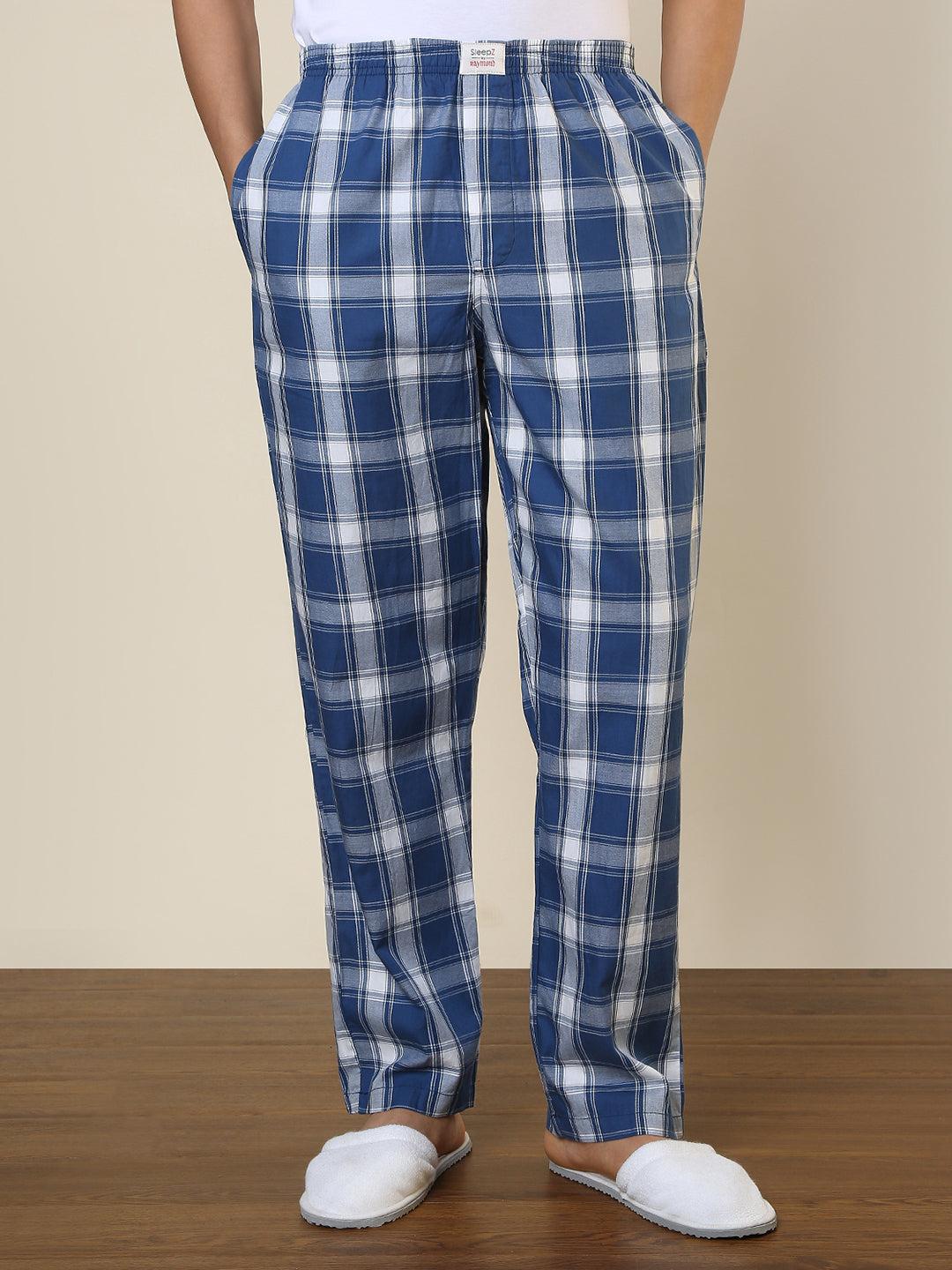Sleepz Men Blue Regular Fit Checks Pyjama