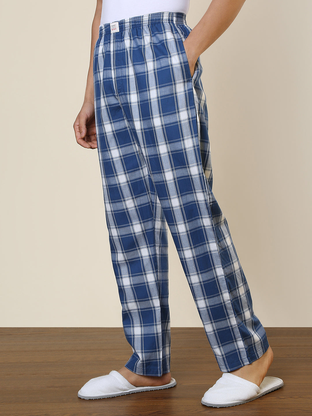 Sleepz Men Blue Regular Fit Checks Pyjama
