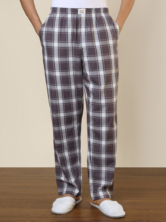 Sleepz Men Brown Checks Regular Fit Cotton Pyjama