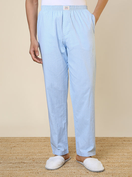 Sleepz Men Blue Printed Regular Fit Cotton Pyjama