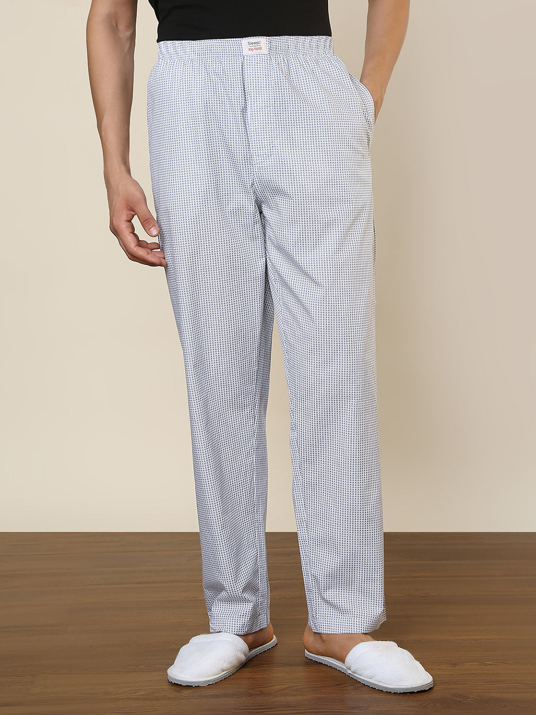 Sleepz Men White Regular Fit Printed Pyjama