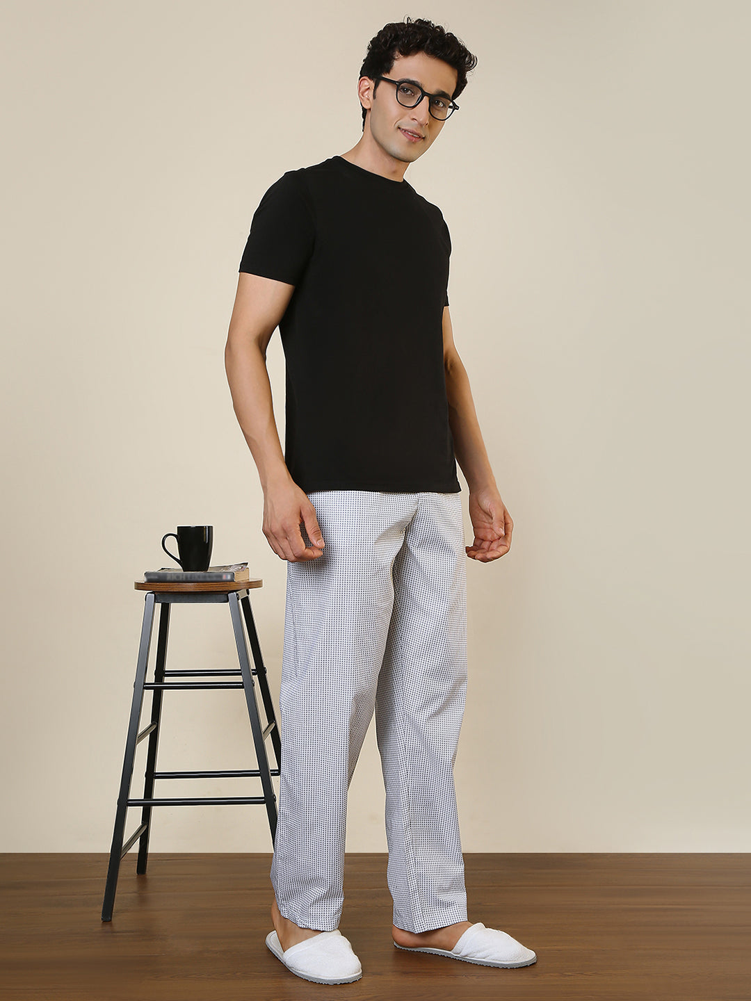 Sleepz Men White Regular Fit Printed Pyjama