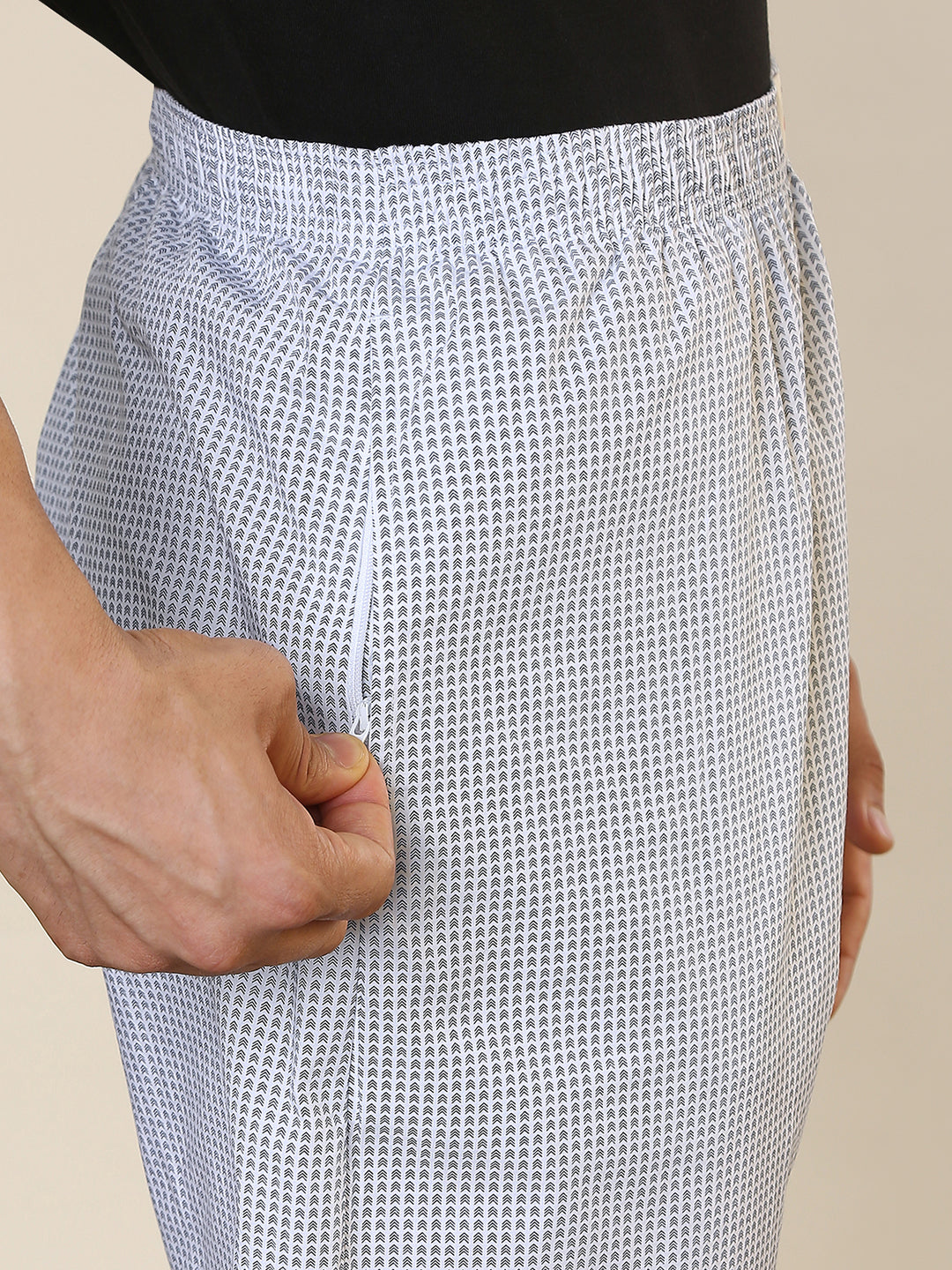 Sleepz Men White Regular Fit Printed Pyjama
