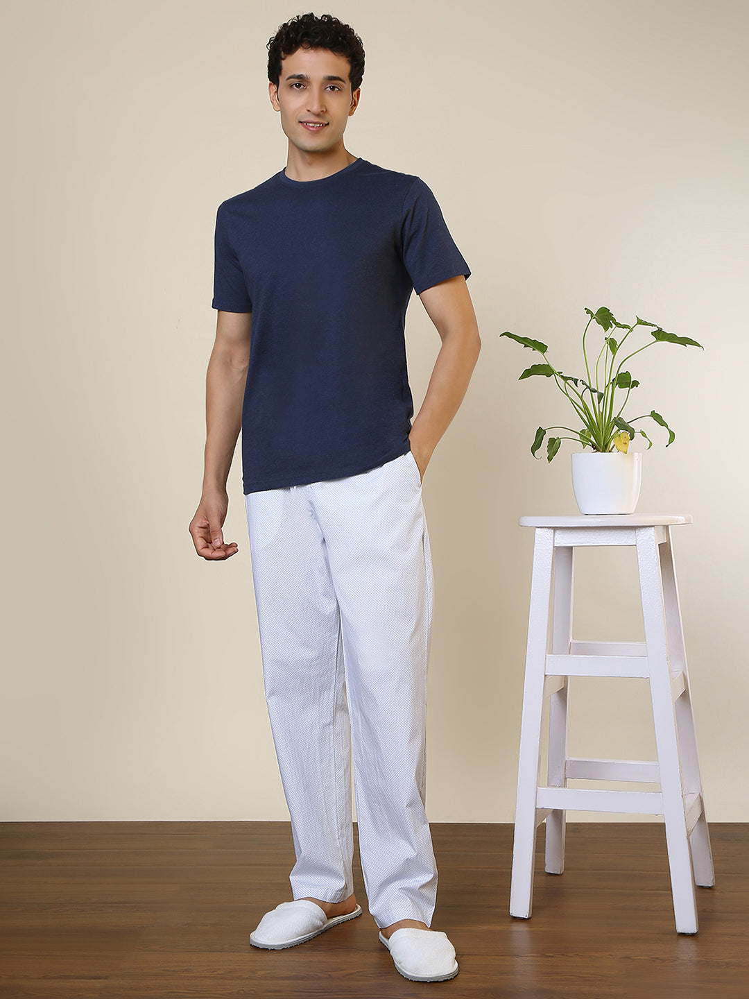 Sleepz Men Blue Printed Regular Fit Cotton Pyjama