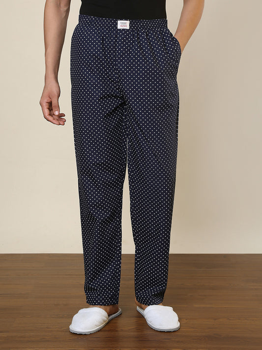 Sleepz Men Blue Printed Regular Fit Cotton Pyjama