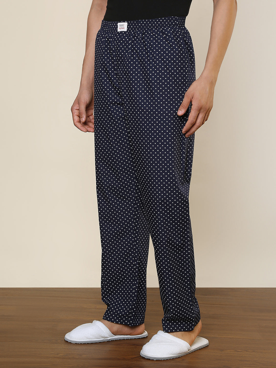 Sleepz Men Blue Printed Regular Fit Cotton Pyjama