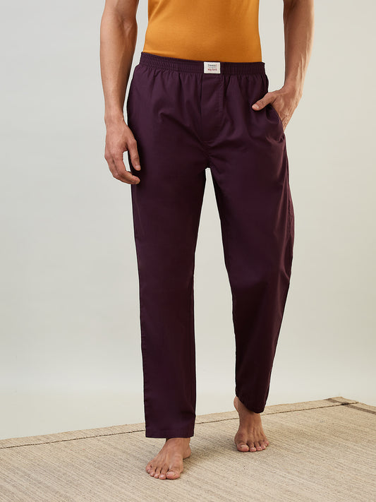 Sleepz Men Maroon Solid Regular Fit Cotton Pyjama