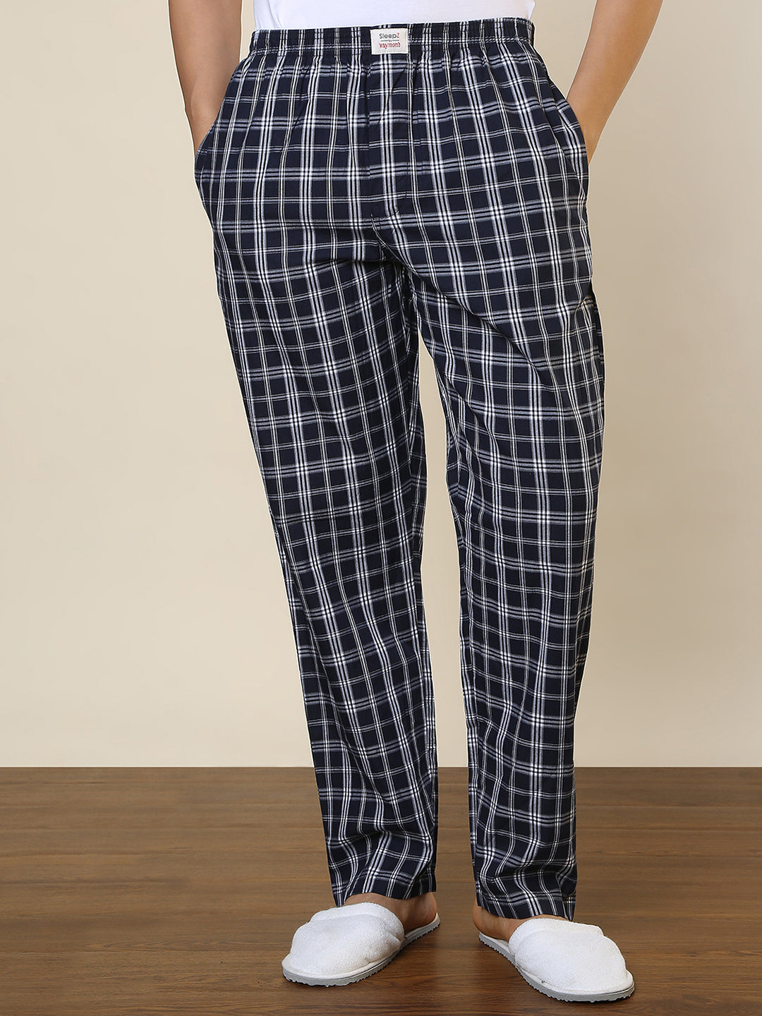 Sleepz Men Blue Regular Fit Checks Pyjama