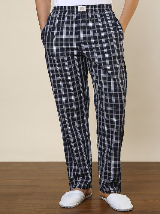Sleepz Men Blue Checks Regular Fit Cotton Pyjama