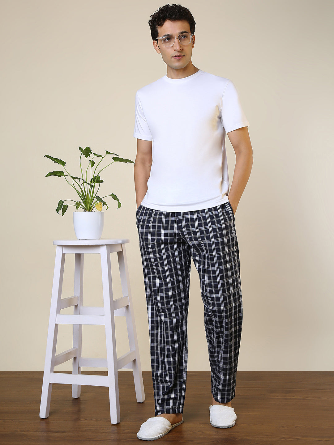 Sleepz Men Blue Regular Fit Checks Pyjama