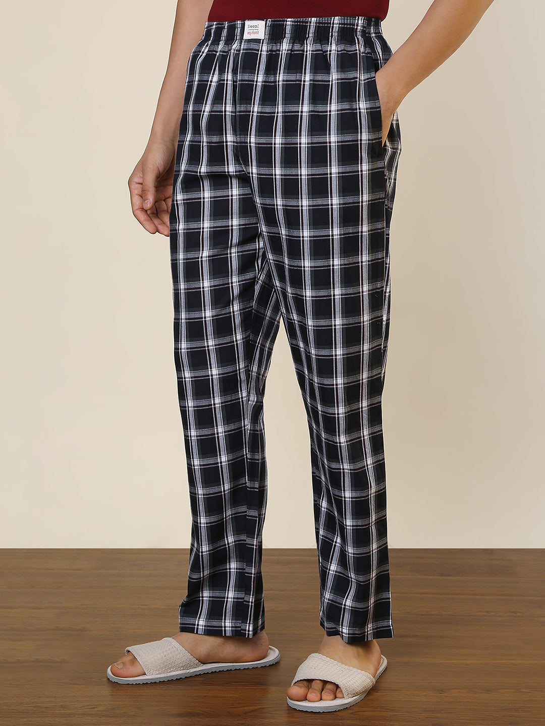 Sleepz Men Blue Regular Fit Checks Pyjama