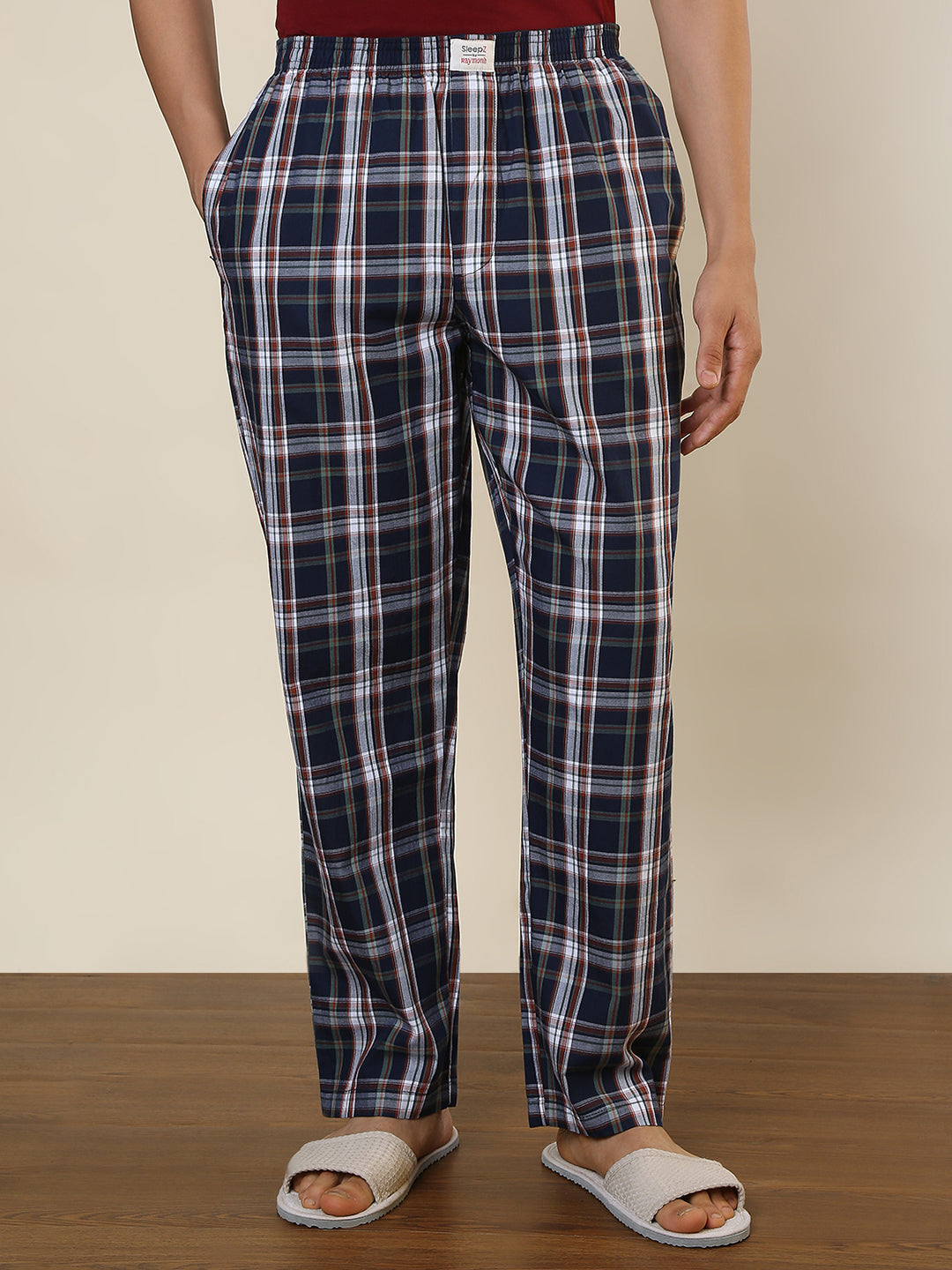 Sleepz Men Blue Regular Fit Checks Pyjama