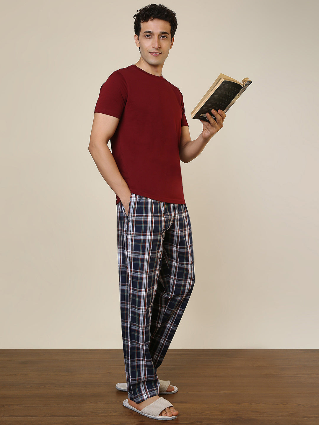 Sleepz Men Blue Regular Fit Checks Pyjama