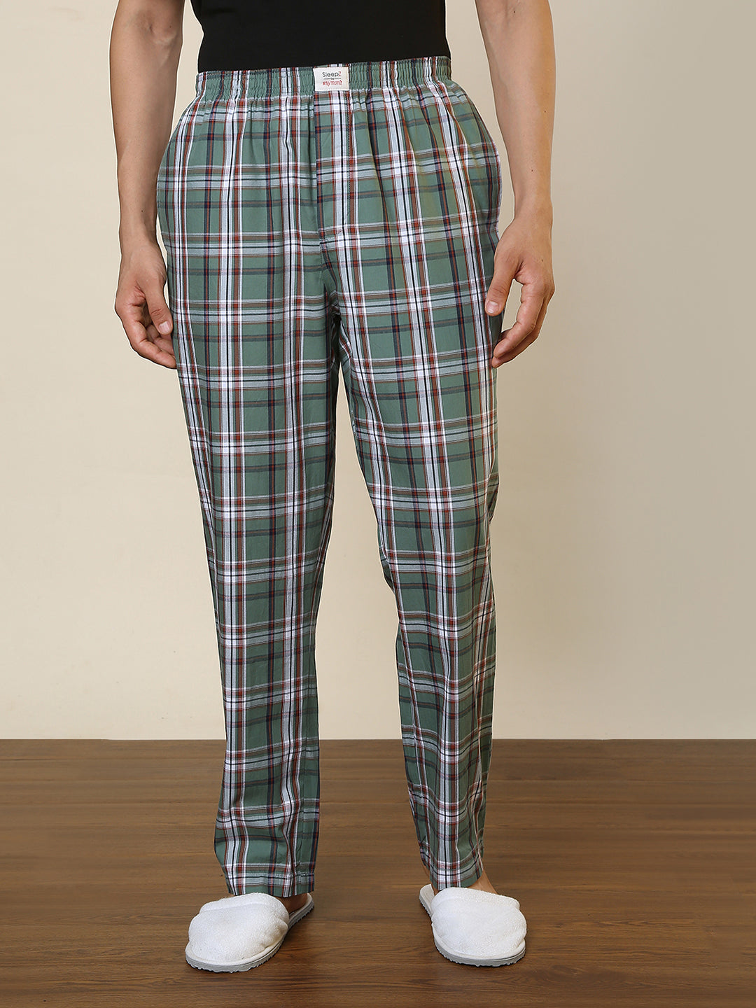 Sleepz Men Green Regular Fit Checks Pyjama