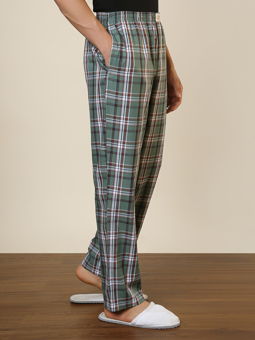 Sleepz Men Green Regular Fit Checks Pyjama