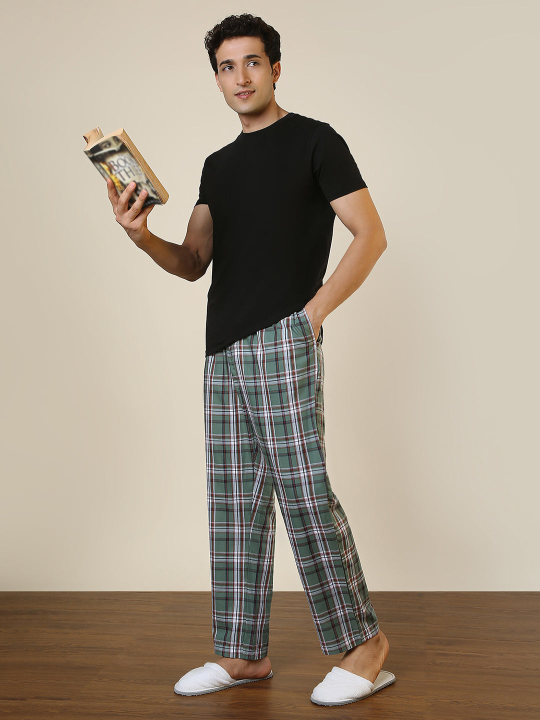 Sleepz Men Green Regular Fit Checks Pyjama