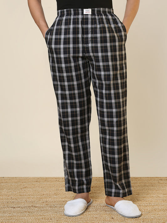 Sleepz Men Black Checks Regular Fit Cotton Pyjama