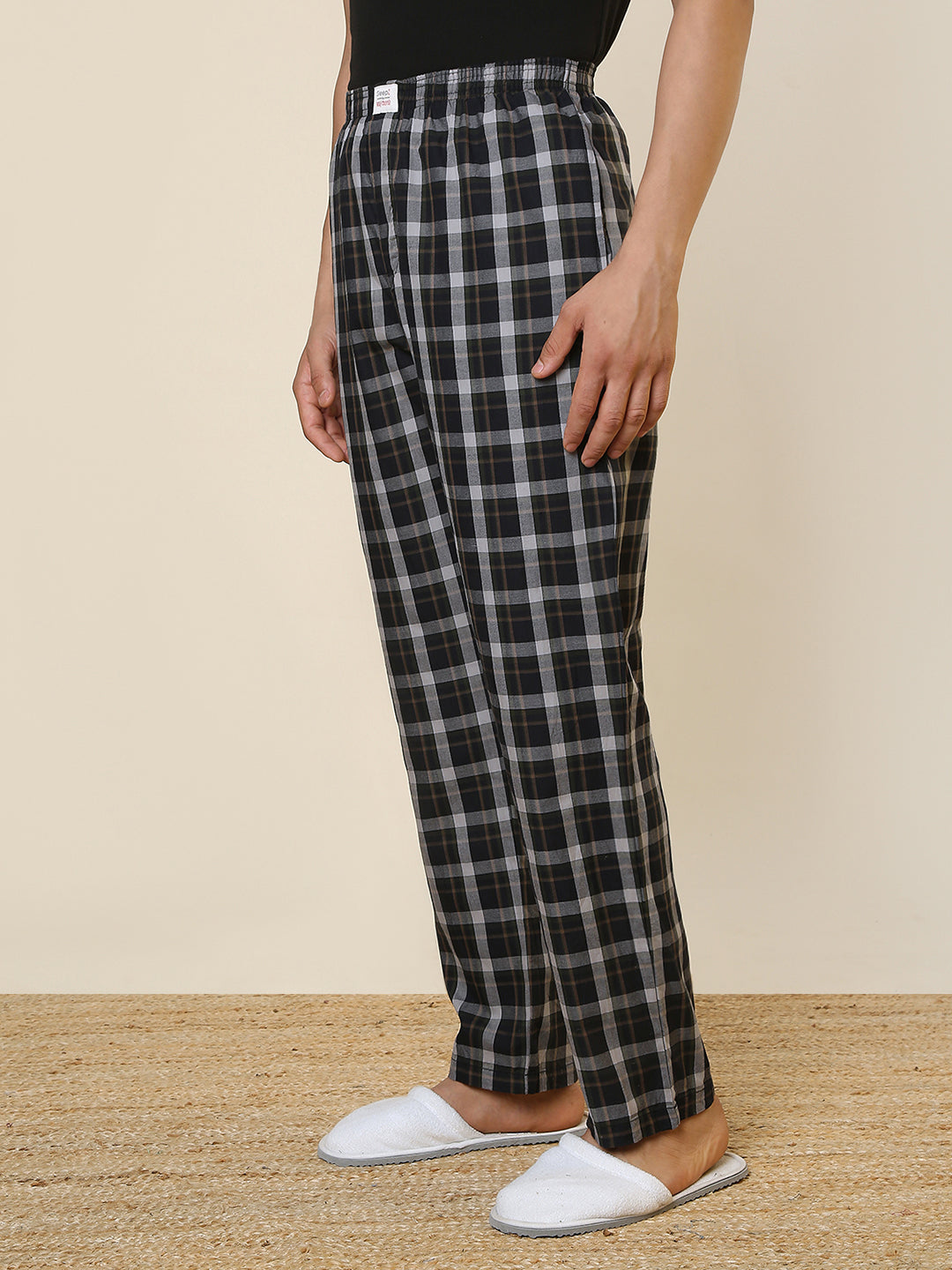 Sleepz Men Black Checks Regular Fit Cotton Pyjama