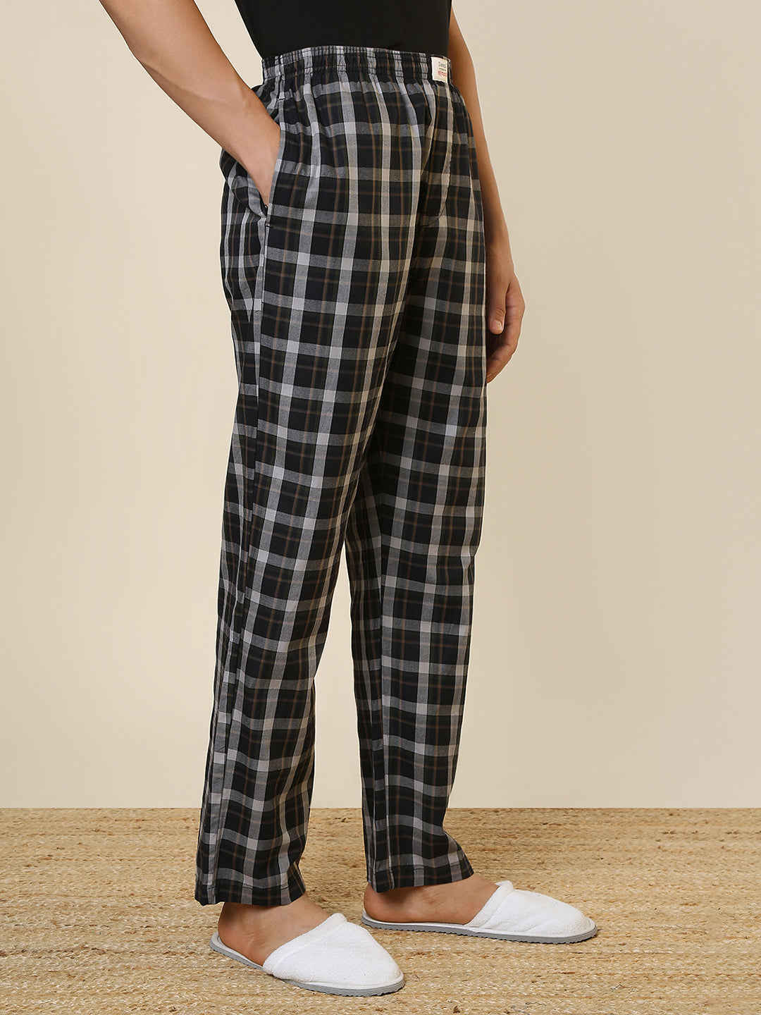 Sleepz Men Black Checks Regular Fit Cotton Pyjama