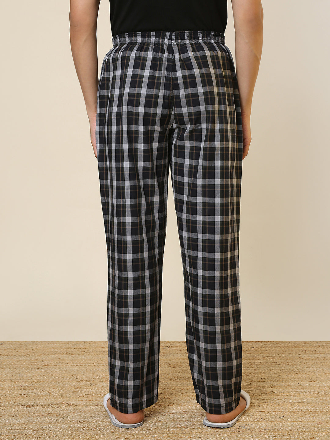 Sleepz Men Black Checks Regular Fit Cotton Pyjama