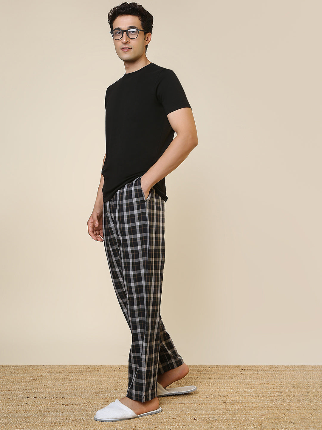 Sleepz Men Black Checks Regular Fit Cotton Pyjama