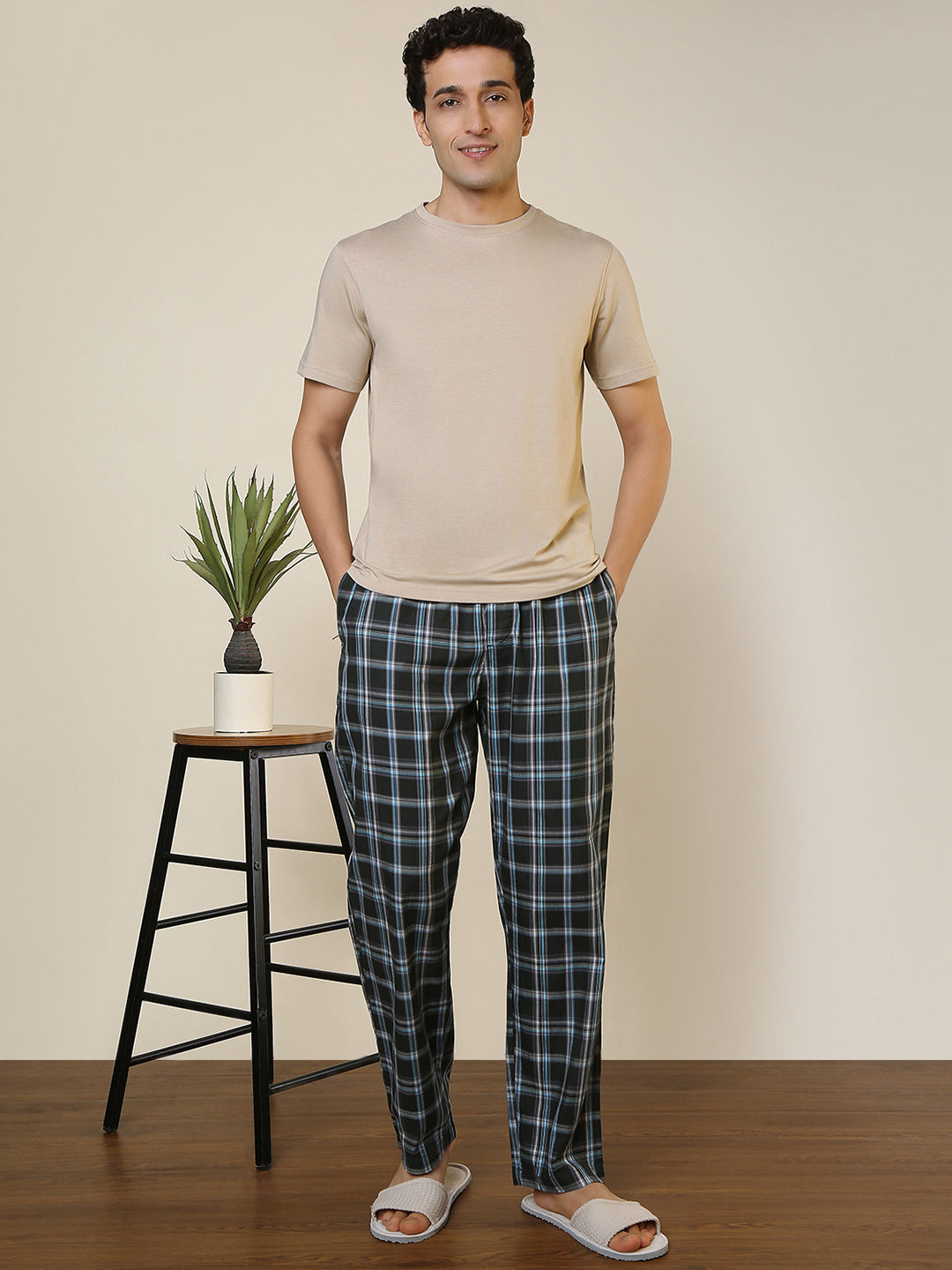Sleepz Men Green Regular Fit Checks Pyjama