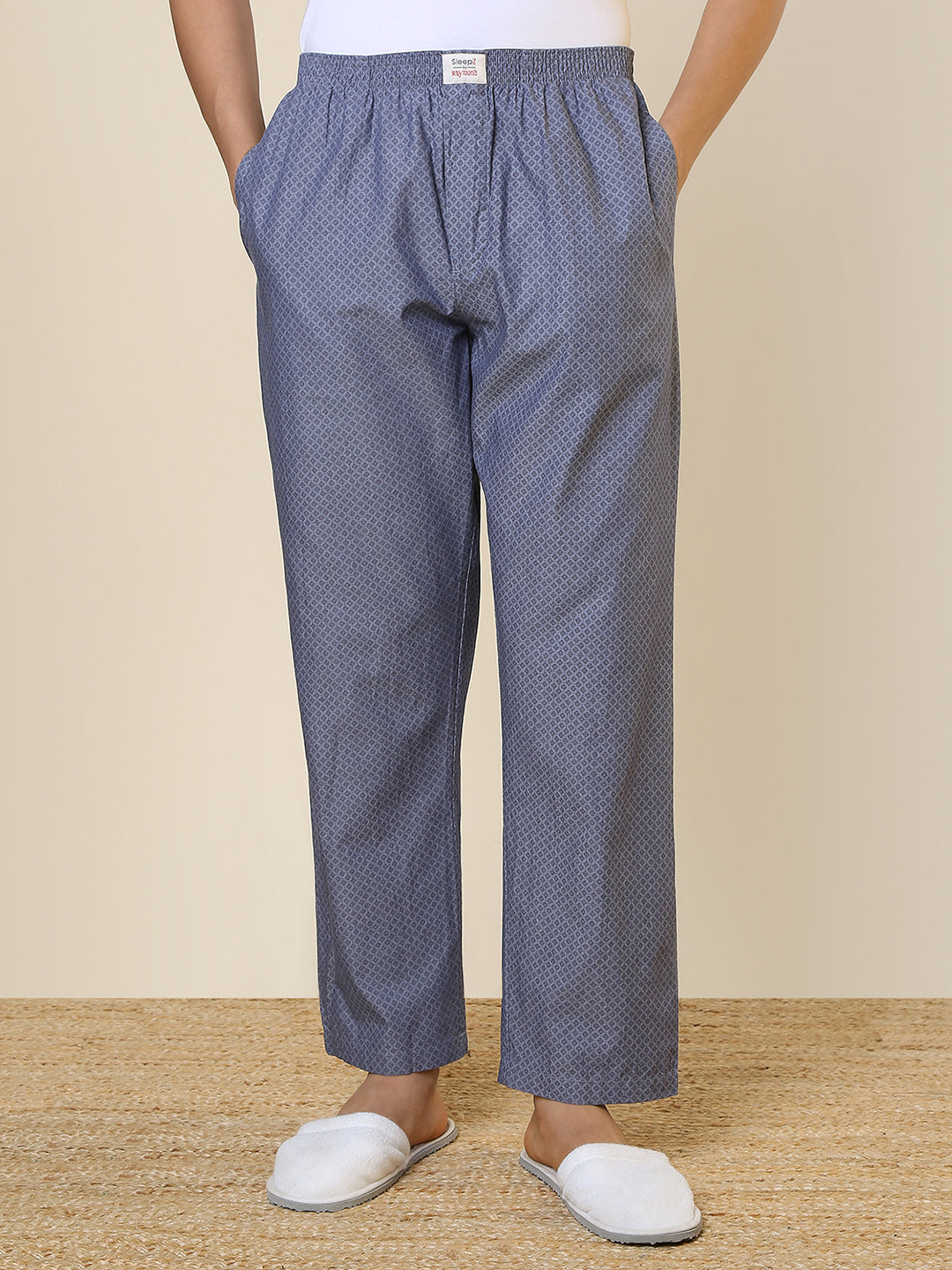 Sleepz Men Grey Printed Regular Fit Cotton Pyjama