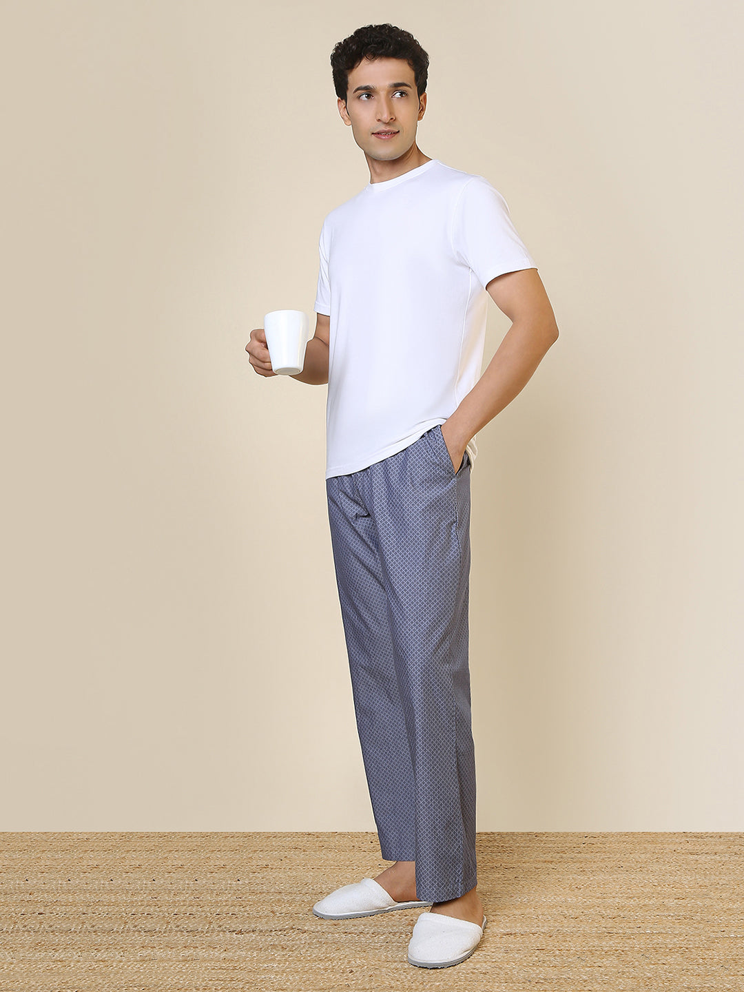 Sleepz Men Grey Printed Regular Fit Cotton Pyjama