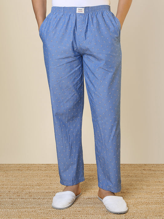 Sleepz Men Blue Printed Regular Fit Cotton Pyjama