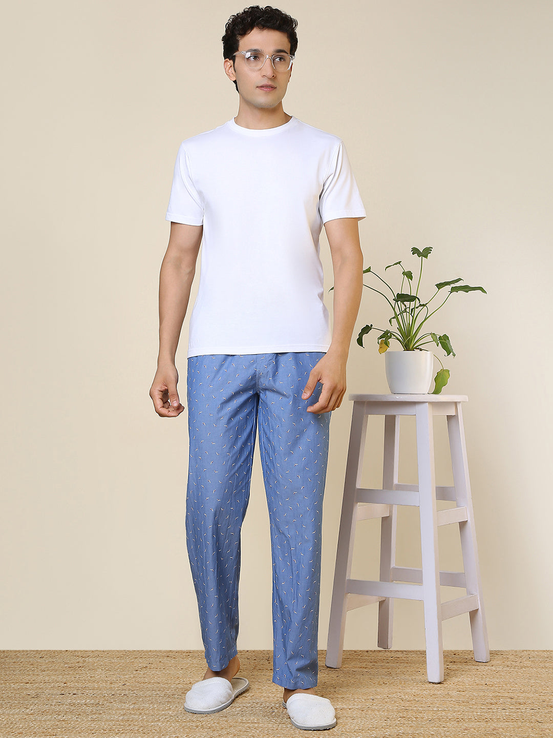Sleepz Men Blue Regular Fit Printed Pyjama
